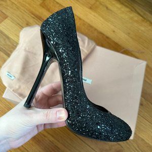 Women's Miu Miu Donna Glitter Pump - Black - 5in Heel - Excellent Condition